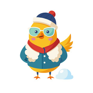 动物冬天穿棉衣十二生肖鸡