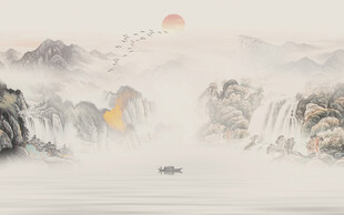 水墨国画山水背景墙