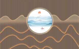 新中式格栅山水背景墙