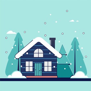 雪中小屋插画