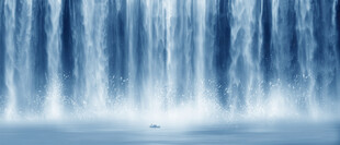 蓝色瀑布背景墙