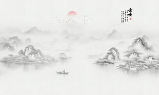 新中式意境山水水墨画背景墙