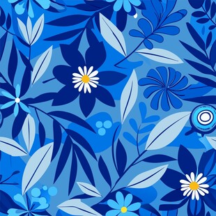蓝色花草布纹