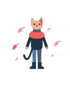 动物简约秋天落叶穿毛衣小猫