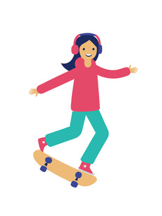 人物简约玩滑板女孩