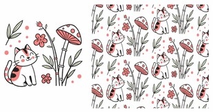 小猫花草碎花图案