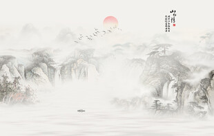 中式古风水墨国画山水背景墙