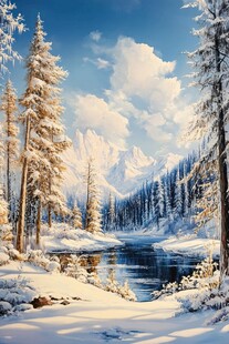 油画雪山森林素材-油画雪山森林图片-油画雪山森林设计模板-昵图网