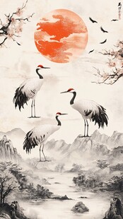 旭日仙鹤素材-旭日仙鹤图片-旭日仙鹤设计模板-昵图网