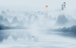 山水水墨画背景墙