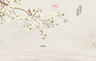 新中式工笔花鸟画背景墙
