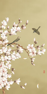 新中式玉兰工笔花鸟玄关装饰画