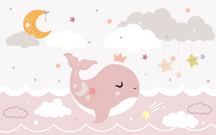 可爱卡通粉色鲸鱼儿童房背景墙