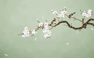 新中式花鸟白玉兰背景墙装饰画