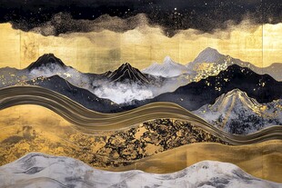 日本画　山水画　金箔背景 金色山水画金箔画图片大全-金色山水画金箔画背景图片-我图网
