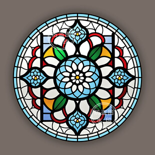 教堂蒂凡尼彩色圆形艺术玻璃图案