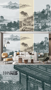 新中式仿古山水壁画