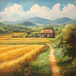 乡村田园风景油画素材-乡村田园风景油画图片-乡村田园风景油画设计模板