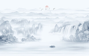 国画禅意水墨山水画