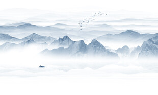 水墨山水画背景墙画