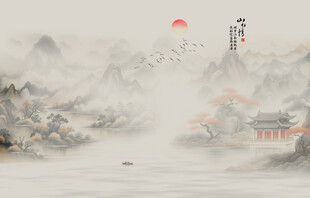 新中式山水情水墨国画背景墙