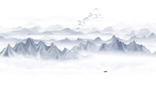 新中式意境水墨山水画背景墙