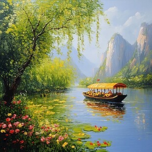 湖畔油画风景画素材-湖畔油画风景画图片-湖畔油画风景画设计模板-昵图网