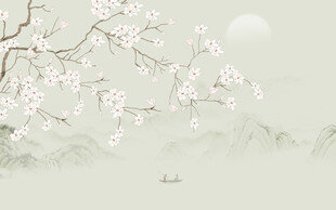 新中式工笔花鸟画背景墙