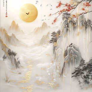日本画 山水画 金箔背景