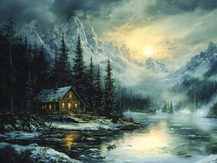 雪山雪景油画风景画素材-雪山雪景油画风景画图片-雪山雪景油画风景画