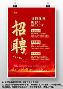 红色大气企业商场招聘广告海报