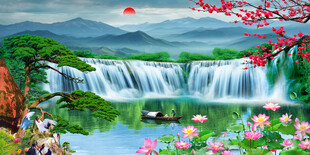 旭日东升迎客松黄山风景