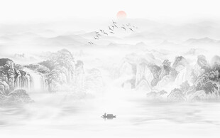 禅意水墨山水画