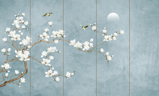 新中式屏风隔断工笔花鸟画背景墙