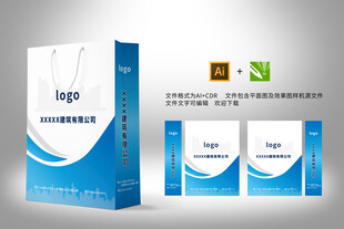 蓝色商务大气公司手提袋包装设计