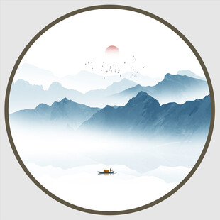 圆形意境山水水墨画