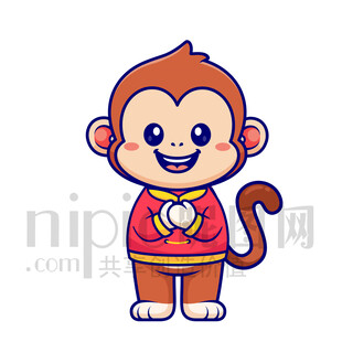 可爱卡通抱拳恭喜发财的猴子