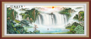 聚宝盆青绿山水画旭日东升