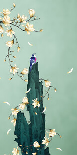 缠石玉兰新中式玉兰花鸟