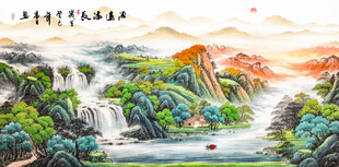 大气瀑布山水画