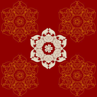 敦煌图案团花卷边如意纹