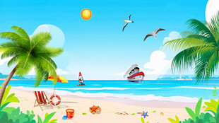 卡通海边风景背景