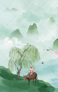 清明节中国风水墨山水插画