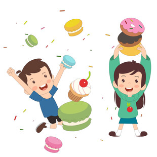 卡通儿童彩色马卡龙蛋糕插画