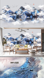 原创岩板新中式禅意山水背景墙