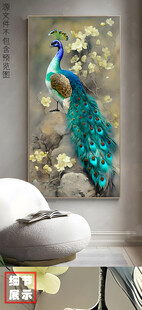 新中式古典蓝色孔雀玄关装饰画