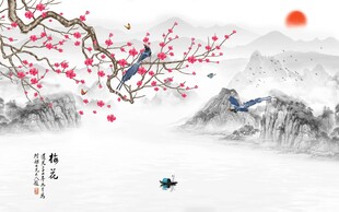 梅花山水背景