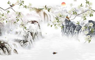 花鸟流水生财背景