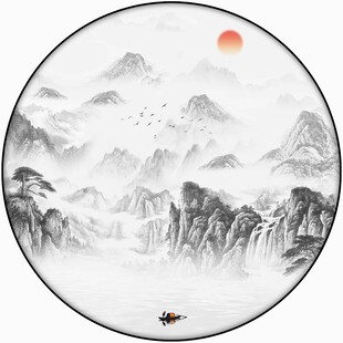 圆形水墨山水