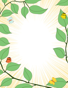 绿色植物叶子上的蝴蝶插画